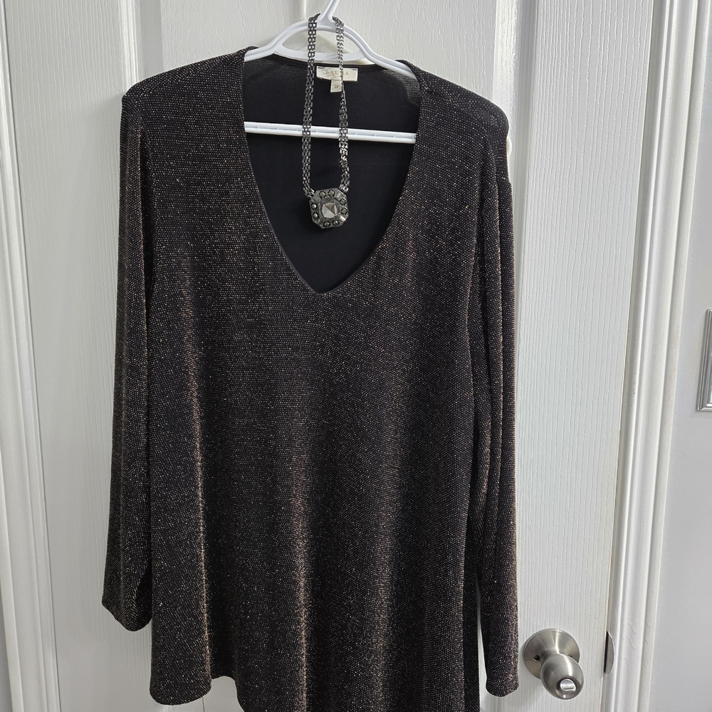 Tunic Top Black Gold Sparkle Size 2X